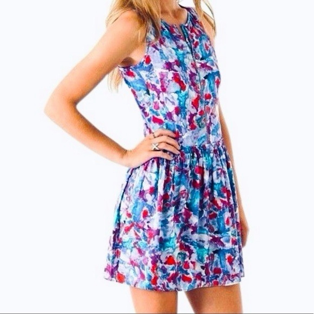 Theory Achi Silk Dress Lightweight Watercolor Zipper Garden Party Romantic Date